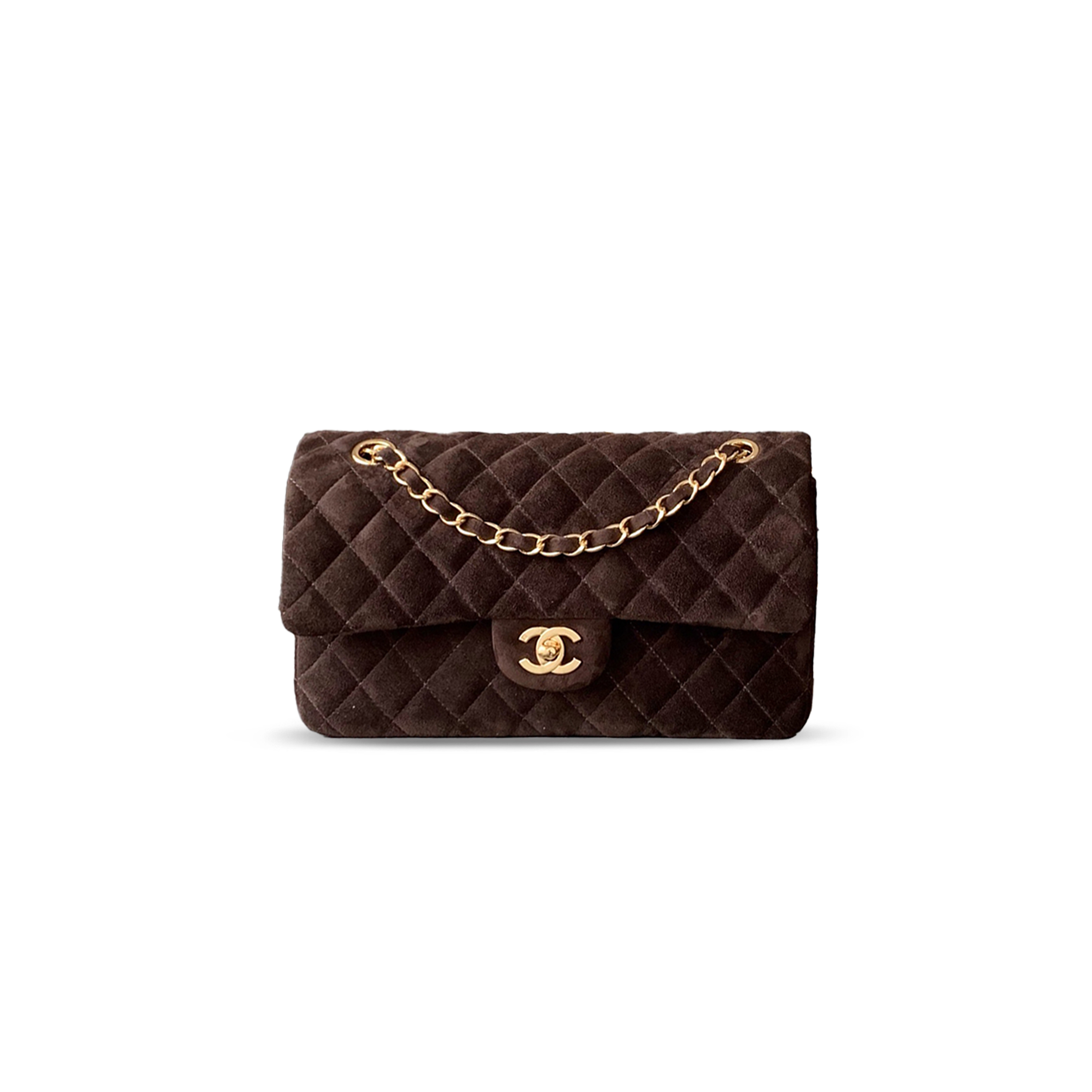 CHANEL SUEDE MEDIUM DOUBLE FLAP SHOULDER BAG 306486 (25*16*8cm)